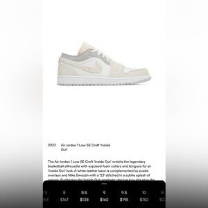 Air Jordan 1 Low Men’s SE Craft ‘Inside Out’. Sz 9.